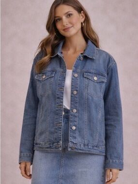 Parasuco Blue Denim Jean Jacket with Red Plaid Lining